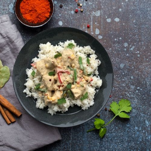 Grønn Curry kylling med grønnsaker og  ris